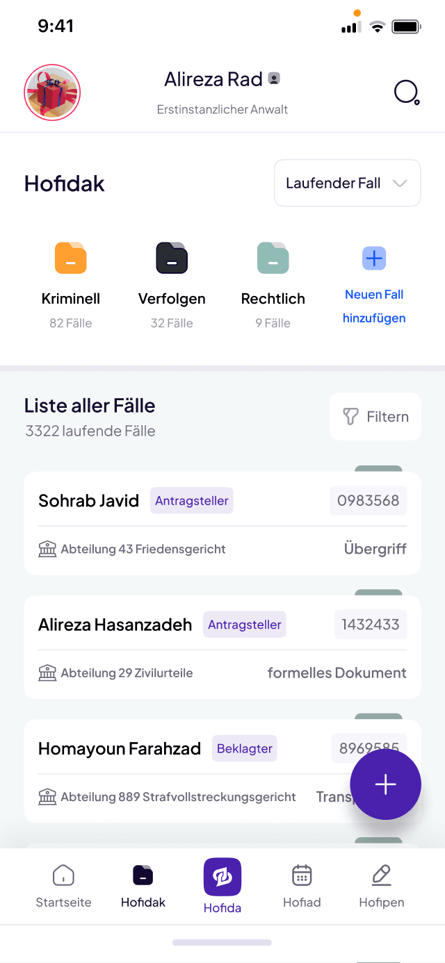 Fälle und Ordner in der Houfida-App
